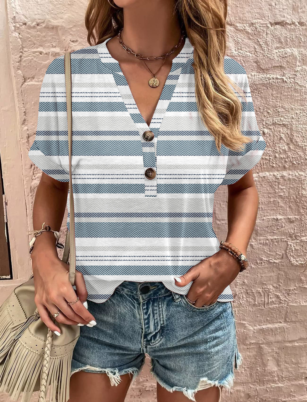 Dame kortærmet bluse med floral tryk Stilla