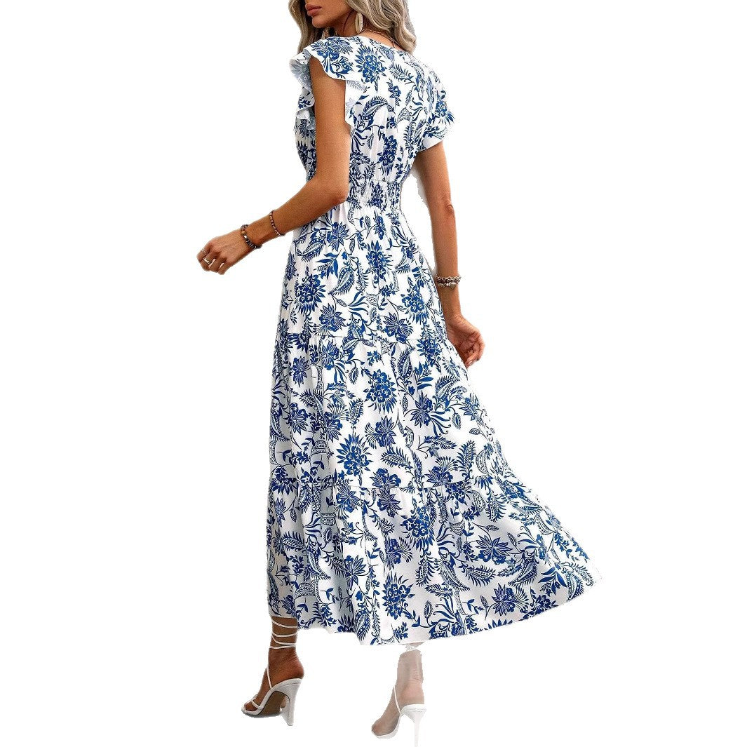 Dame Maxi-kjole med florlet design og raffinerede volanger Stilla