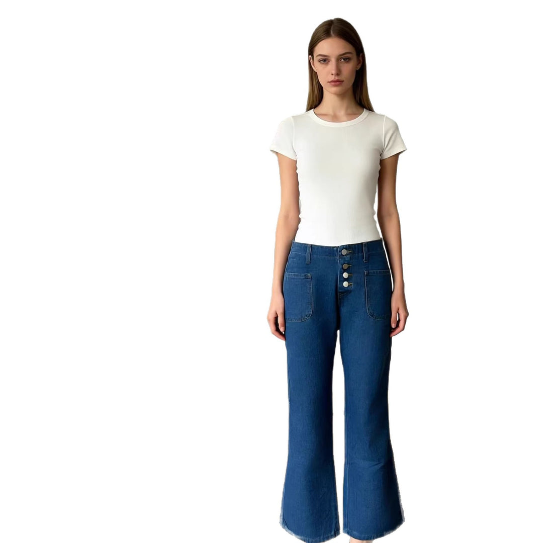 Dame Bootcut-jeans med høj talje og knaplukning Skovae