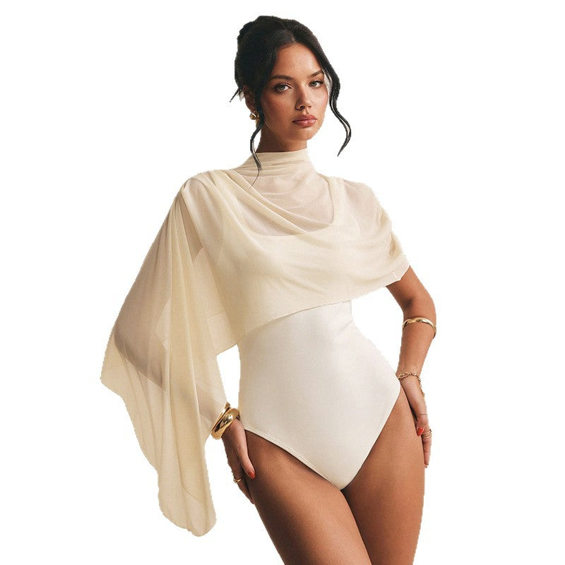 Dame bodystocking med elegant chiffon-overtræk Skovae