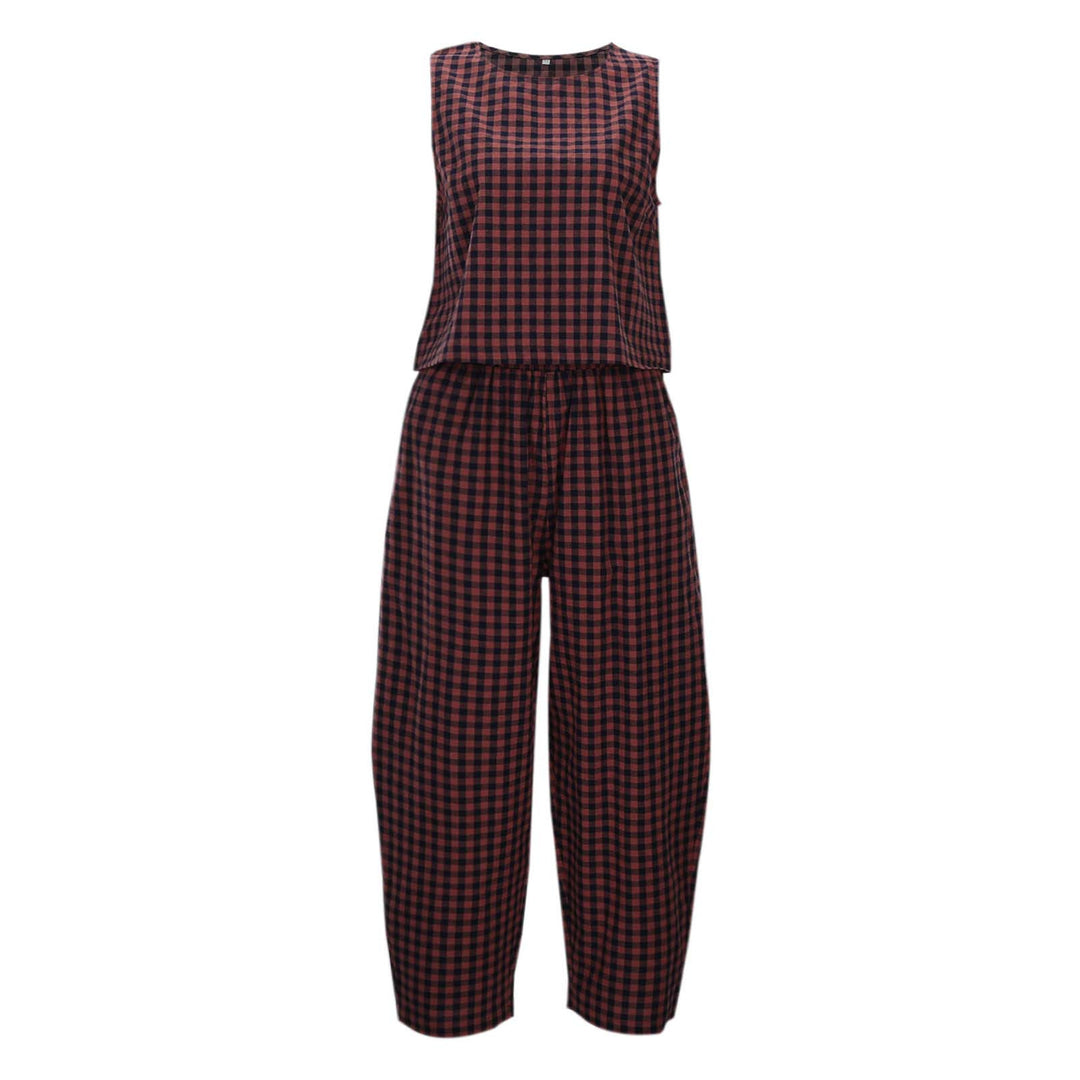Dame komfortabel jumpsuit med ternet mønster og bredt skårne ben Stilla