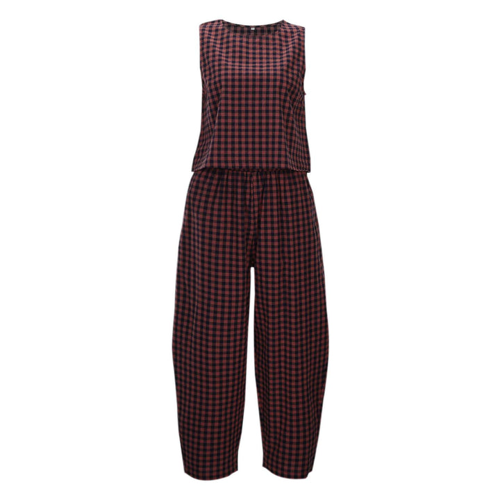Dame komfortabel jumpsuit med ternet mønster og bredt skårne ben Stilla