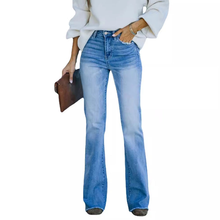 Dame Flared Jeans med høj talje og frynset kant Stilla