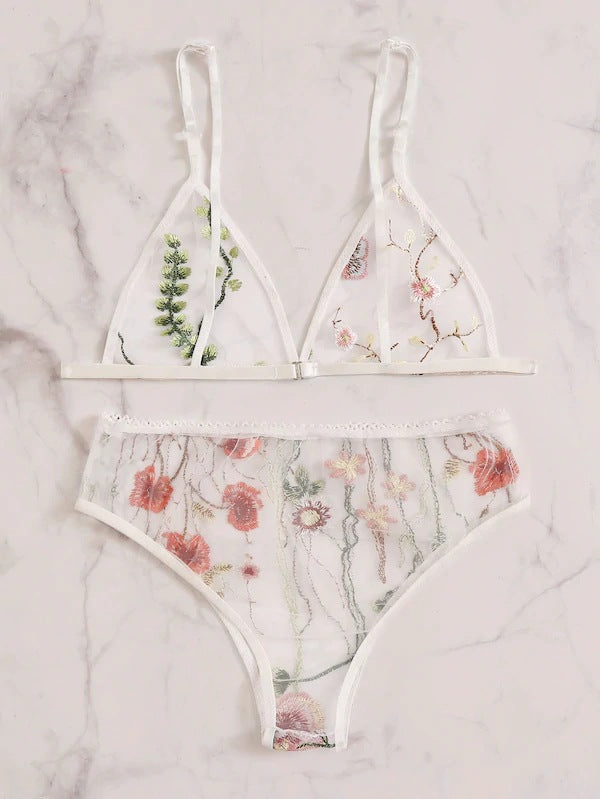 Dame Broderet Spids-Bralette og Høj Talje Trusse Sæt Stilla