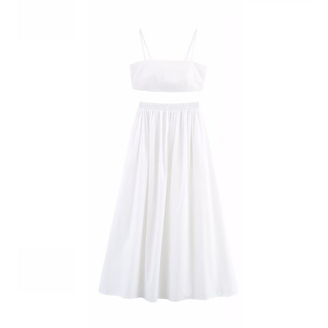 Femme Gingham Cropped Top og Maxi Nederdel Sæt Stilla