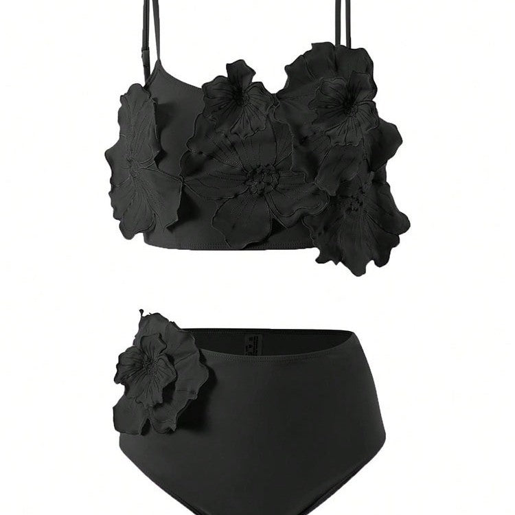 Dame To-delt Bikini-sæt med blomsterdesign og højt skåret trusse Skovae
