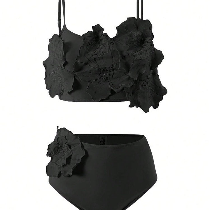 Dame To-delt Bikini-sæt med blomsterdesign og højt skåret trusse Skovae