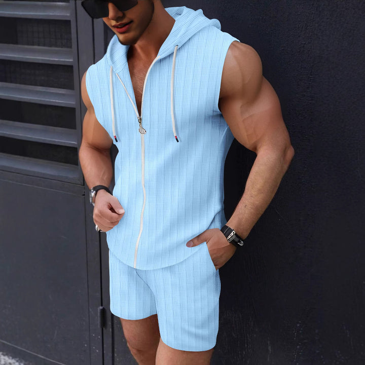 Herrer Ærmeløs Zip-Up Hoodie og Shorts Sæt Stilla