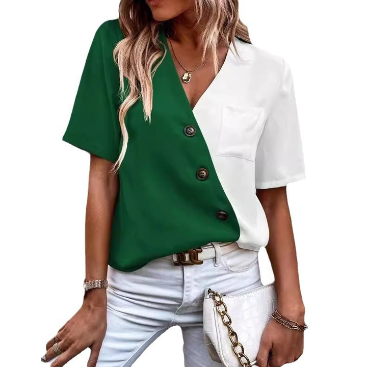 Dame Fashion Bluse med knaplukning og asymmetrisk design Stilla