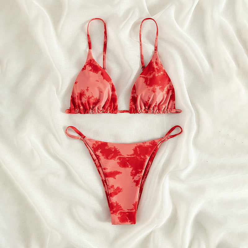 Dame Triangel-Bikini med justerbare stropper og rynker Skovae