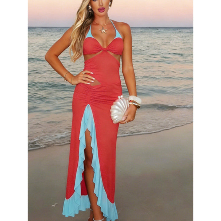 Damen Maxi-Kleid mit raffiniertem Drapierungsdesign und seitlichem Schlitz Skovae