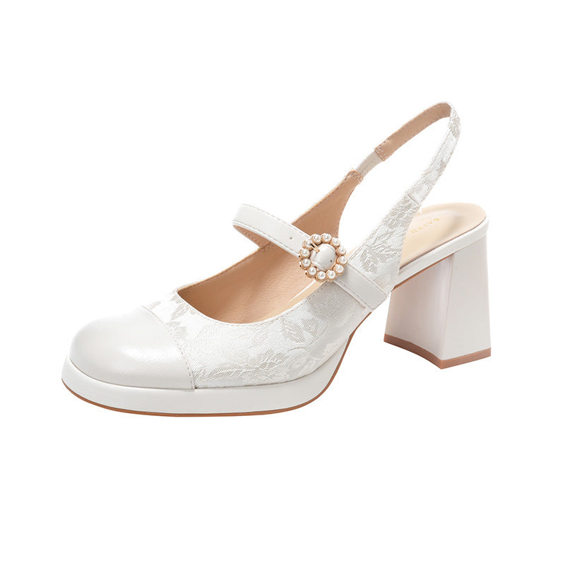 Femme Slingback Blokhælpssko med Perleaccent Stilla