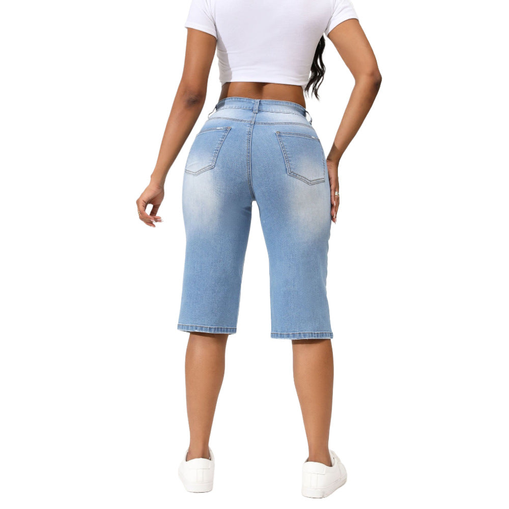 Dame afslappet jeans-Berlin shorts med trendy destroyed-detaljer Stilla
