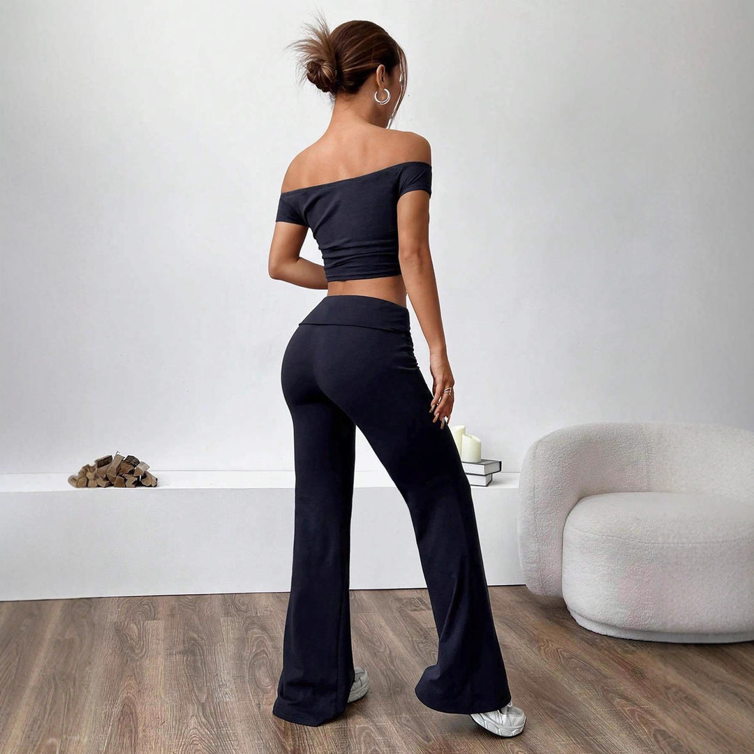Dame Off-Shoulder Crop-Top og brede bukser sæt Skovae