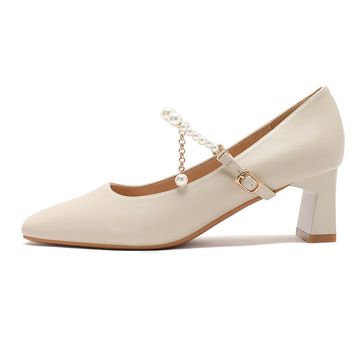 Femme Elegante Chunky-hæls-Mary-Jane-sko med perle-detalje Stilla