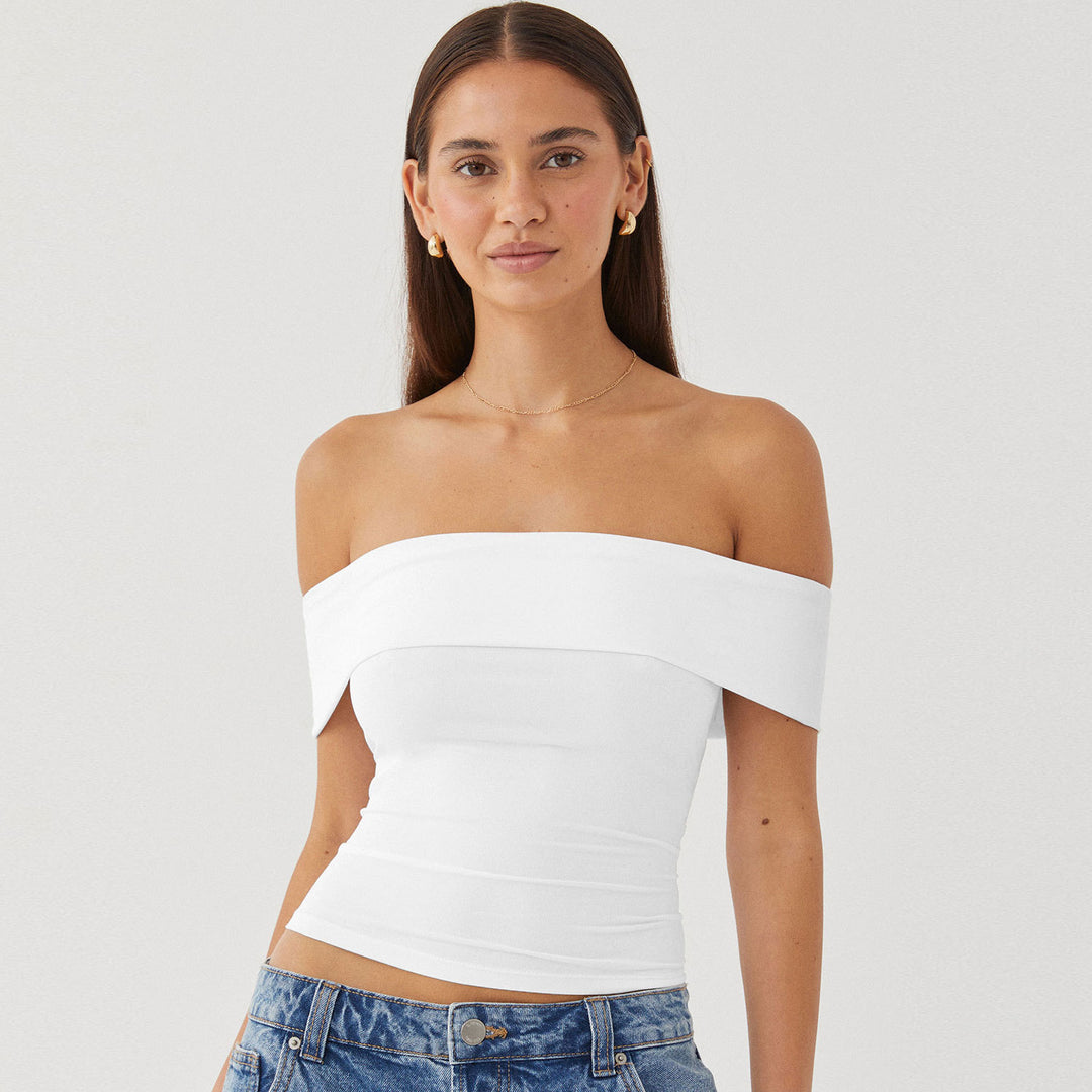 Dame Off-Shoulder Top med tætsiddende snit og elastisk linning Stiila