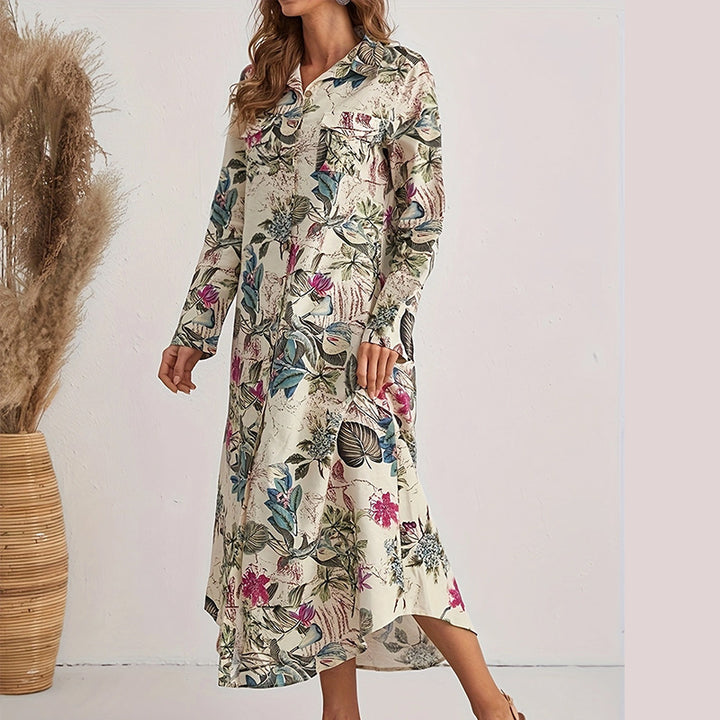 Femme Floral Print Knap-Op Maxi Kjole Stilla