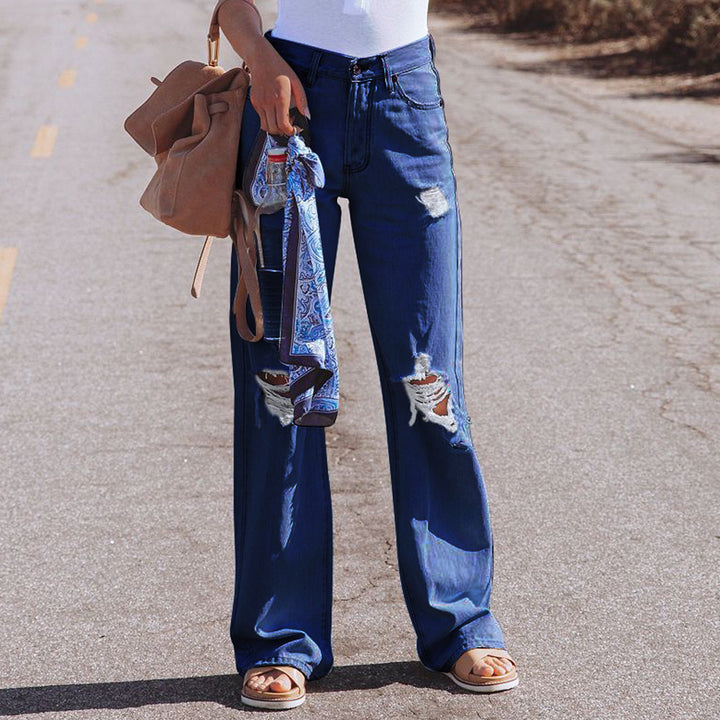 Dame Flared Jeans i trendy Destroyed-stil med høj talje Stilla