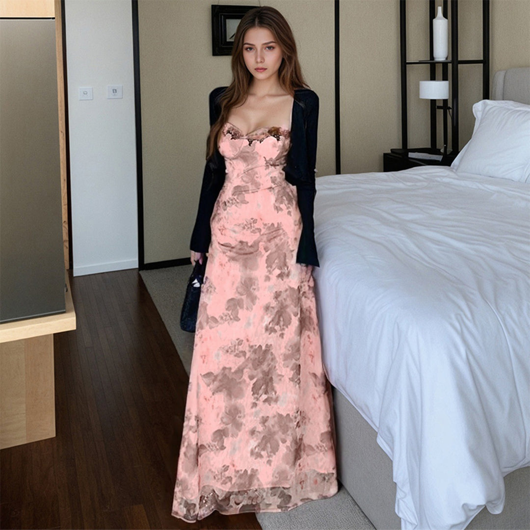 Damer Elegant Maxi Kjole med Blonder og Dyb V-Hals Stilla