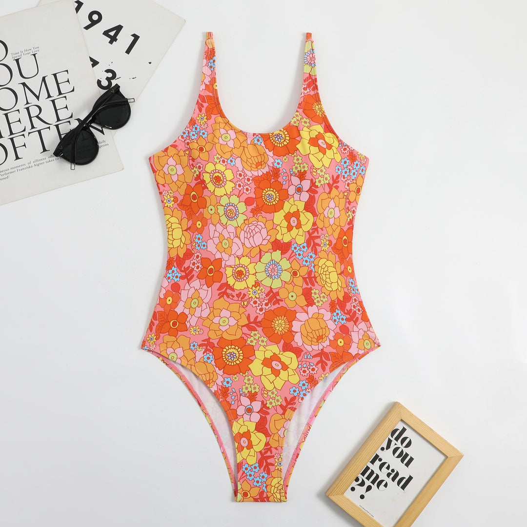 Dame blomster mønster højt skåret enhed badesuit Stilla1750243342