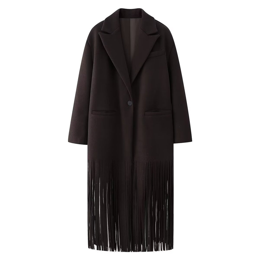 Femme Frynse-Detail Lang Blazer Frakke Stilla