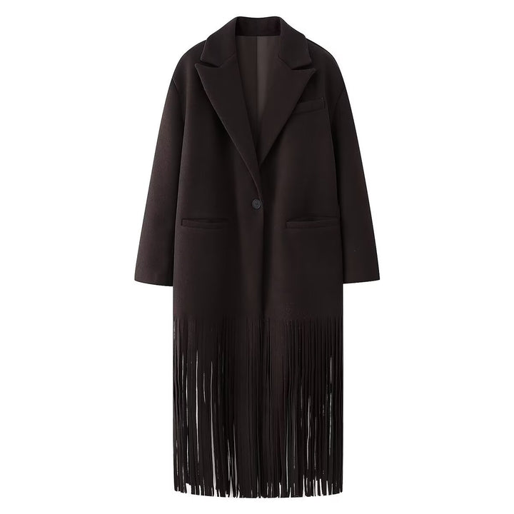 Femme Frynse-Detail Lang Blazer Frakke Stilla