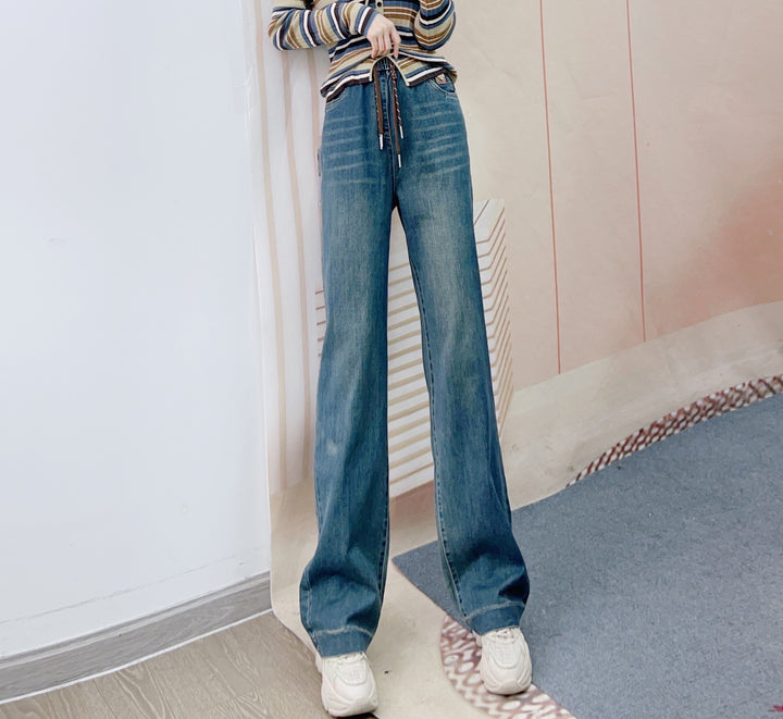 Dame brede jeans med høj talje og elastisk snor Stilla