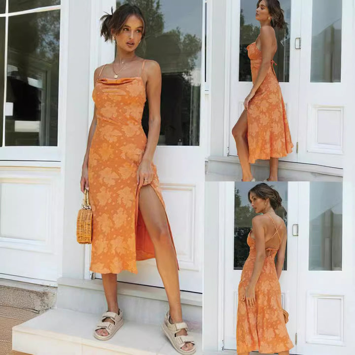 Damer elegant satin maxi kjole med elegante detaljer og side split Stilla