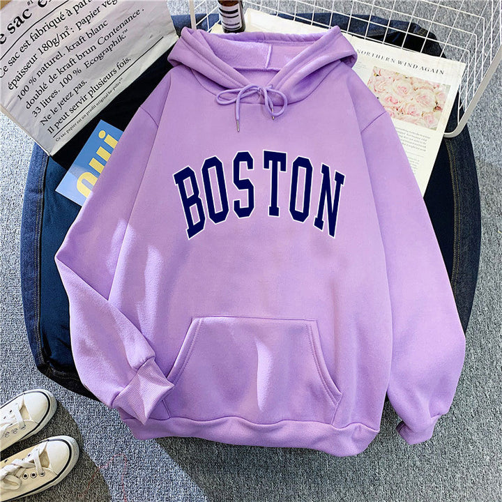 Dame hoodie med klassisk Boston print Skovae