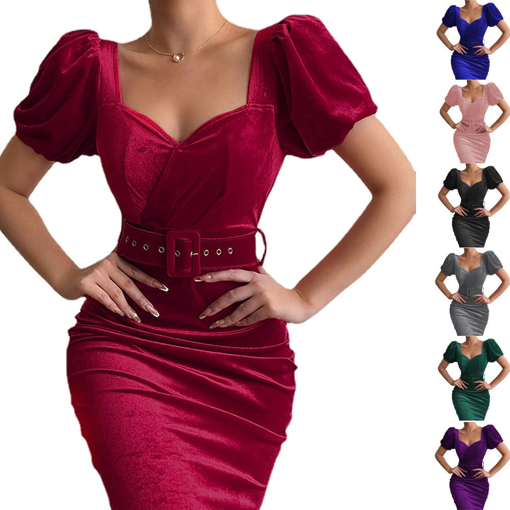 Damer Elegant Puffærmet Bodycon Kjole med Bælte Stilla