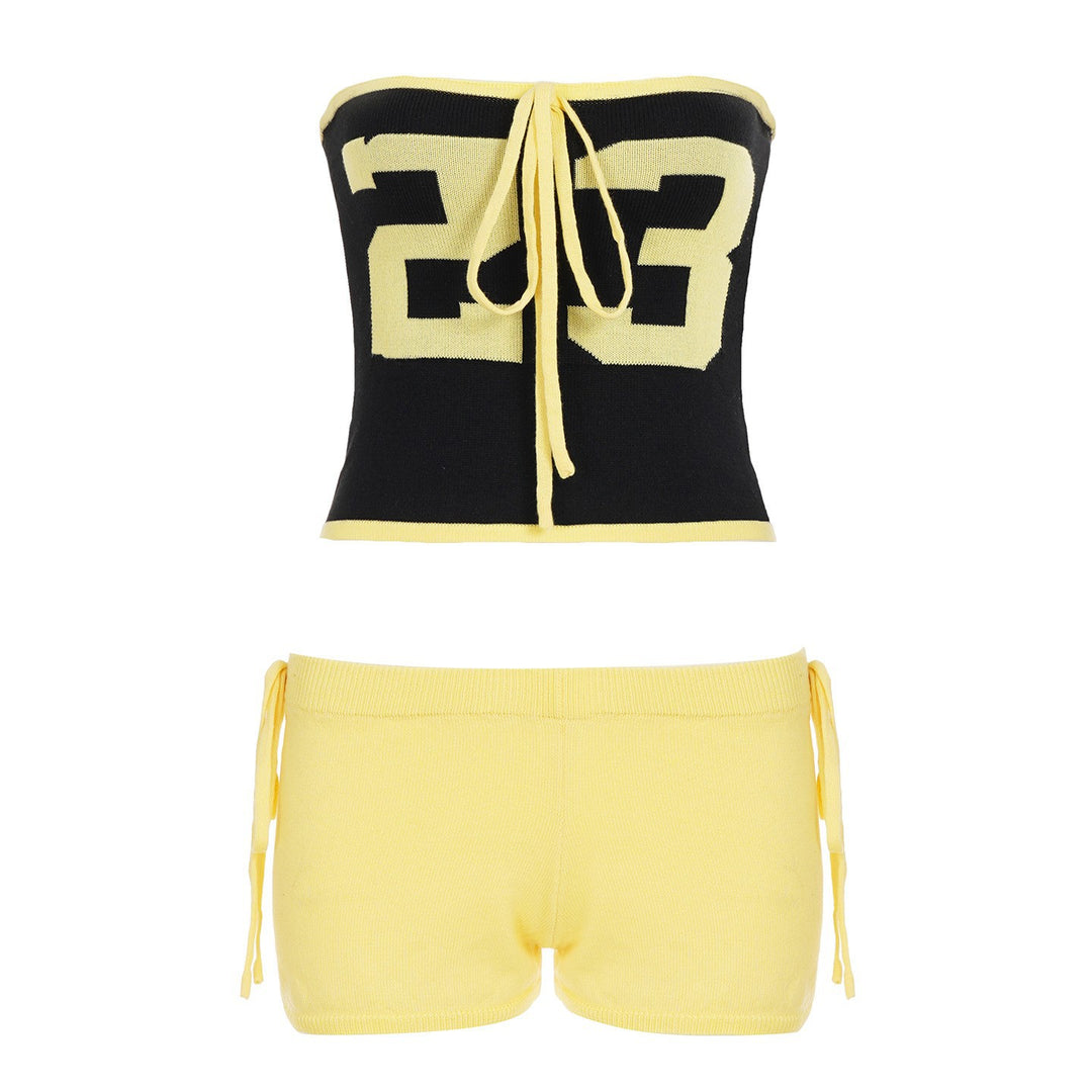Damen Bandeau-Bikini-Set mit Zahlenmotiv und verstellbaren Trägern Skovae