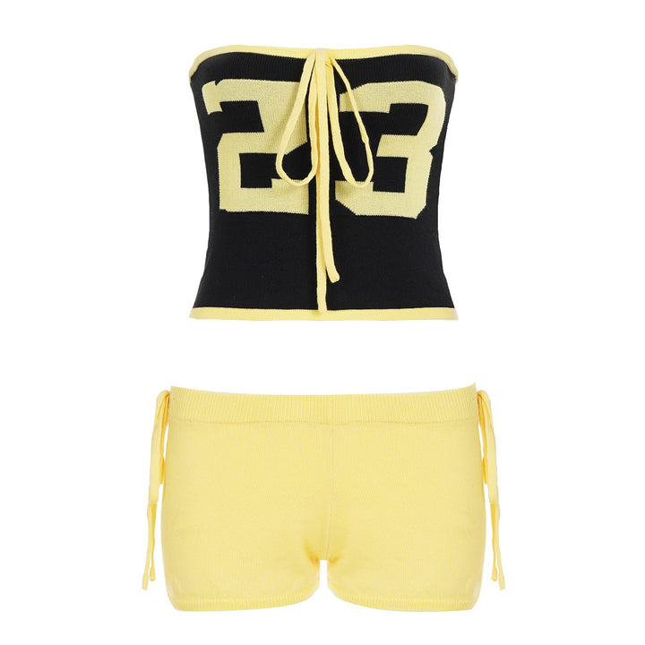 Damen Bandeau-Bikini-Set mit Zahlenmotiv und verstellbaren Trägern Skovae
