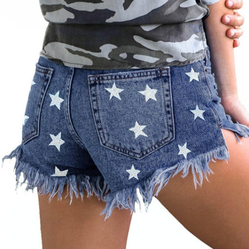 Dame Mode Denim-Shorts med stjernedesign og frynsede kanter Stilla