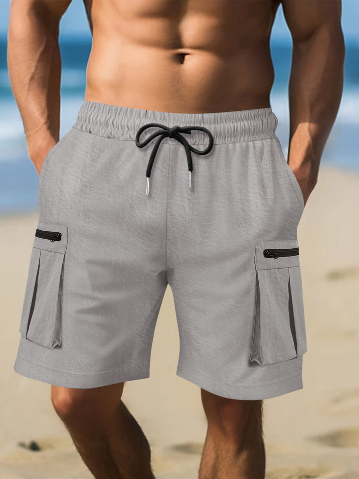 Herre Cargo-shorts med praktiske lynlåslommer og elastisk linning Stilla