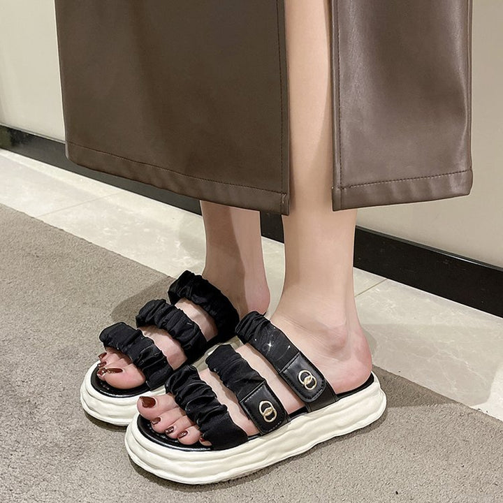 Damer Komfortable Chunky Slide-Sandaler med dekorative stropper og behagelig sål Stilla