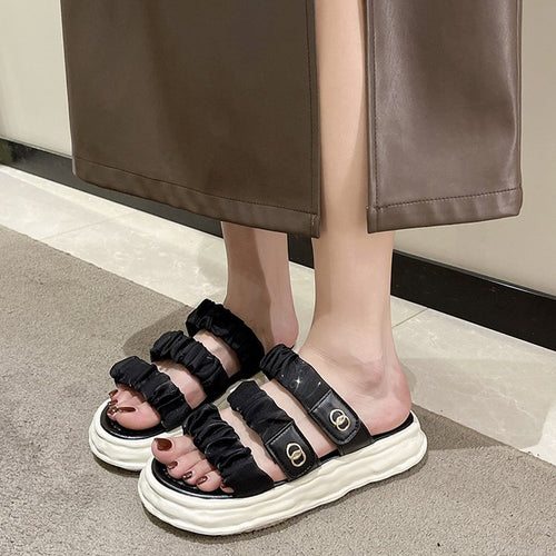 Damer Komfortable Chunky Slide-Sandaler med dekorative stropper og behagelig sål Stilla