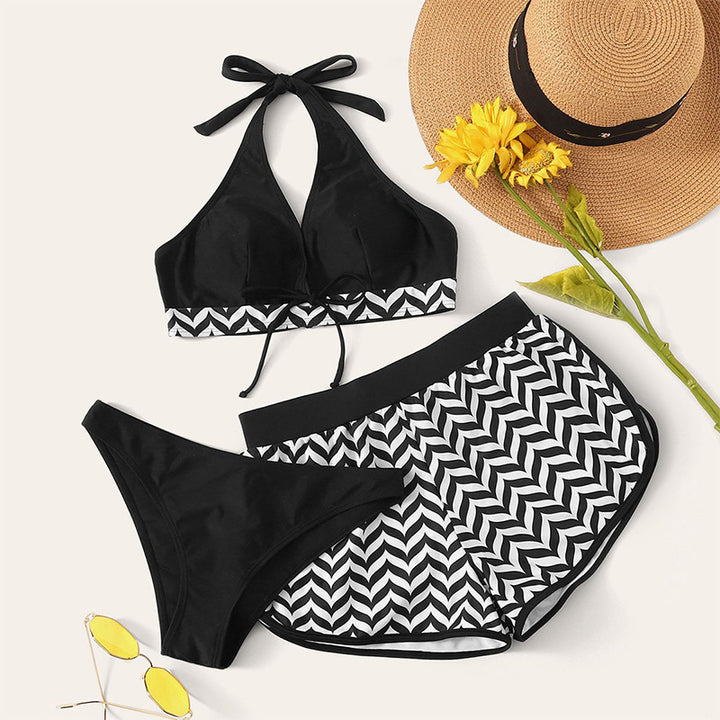 Damer Stilfuld Halter-Bikini-Sæt med mønstrede shorts Stilla
