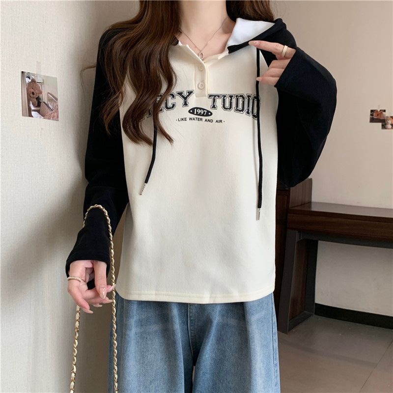 Femme Casual Kontrast Hoodie med knapdetalje Stilla