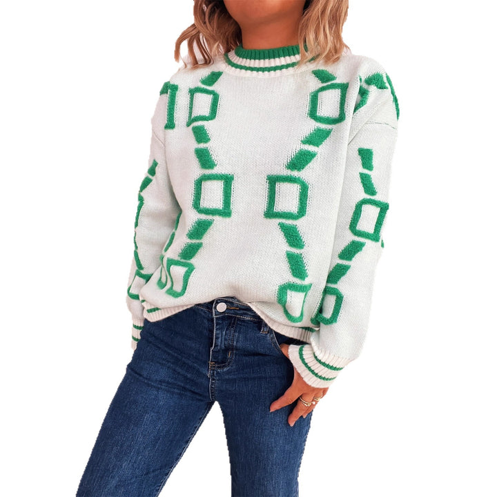 Kvindernes trendy strikket sweater med geometrisk mønster og komfortabel pasform Stilla