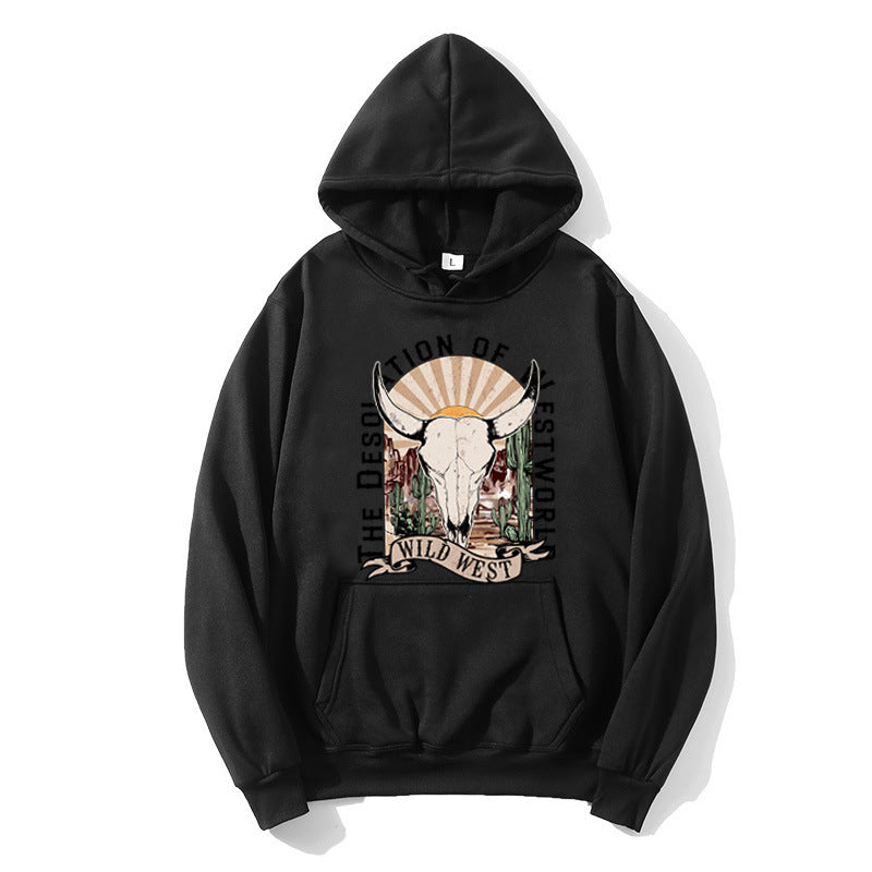 Dame hoodie med nostalgisk Wild West design Skovae