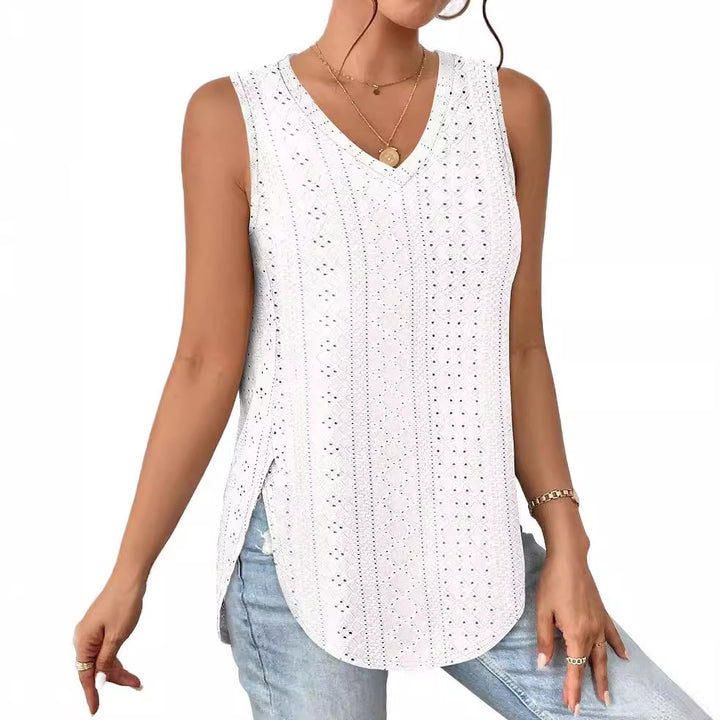 Dame V-udskæring Bluse med Laser-Cut-Detaljer Stilla