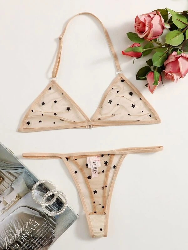 Dame Star-Detail Gennemsigtig Bralette og Thong Sæt Stilla