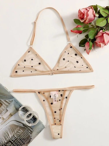 Dame Star-Detail Gennemsigtig Bralette og Thong Sæt Stilla