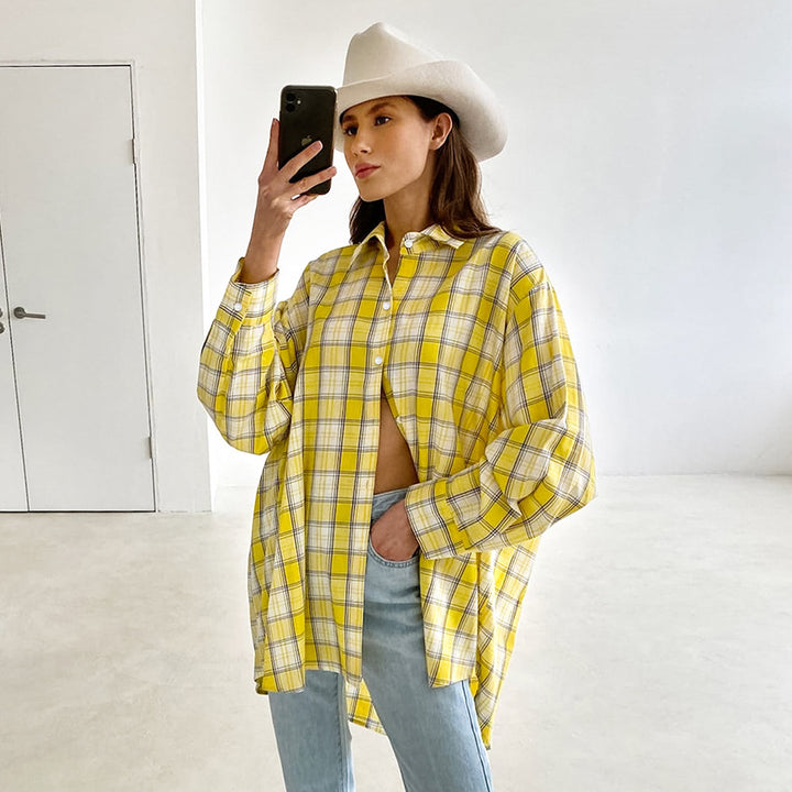 Dame overstørrelser ternet flannel skjorte i casual snit Stilla
