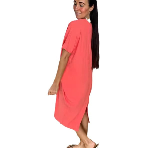 Dame Relaxed Fit Midikjole med sidelæg Stilla