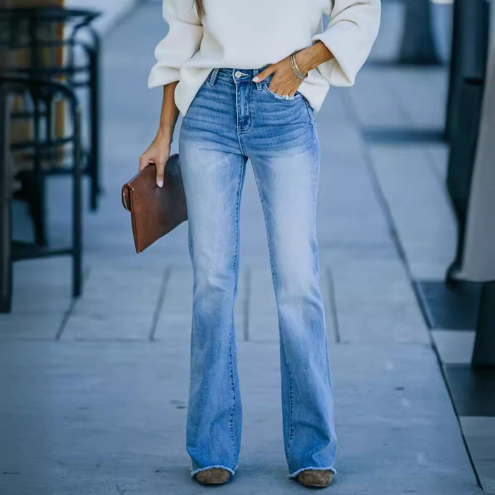 Dame Flared Jeans med høj talje og frynset kant Stilla