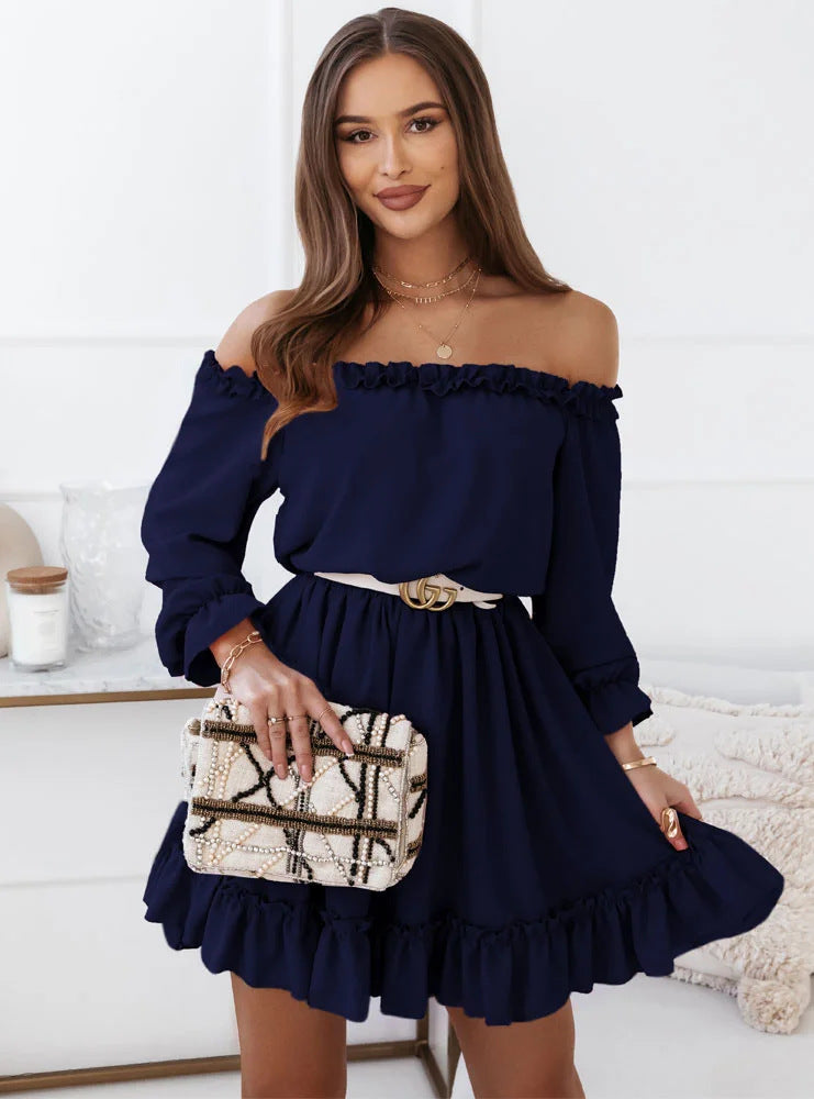 Dame Off-Shoulder Kjole med Ruffle-detaljer og elastisk Bånd Stilla