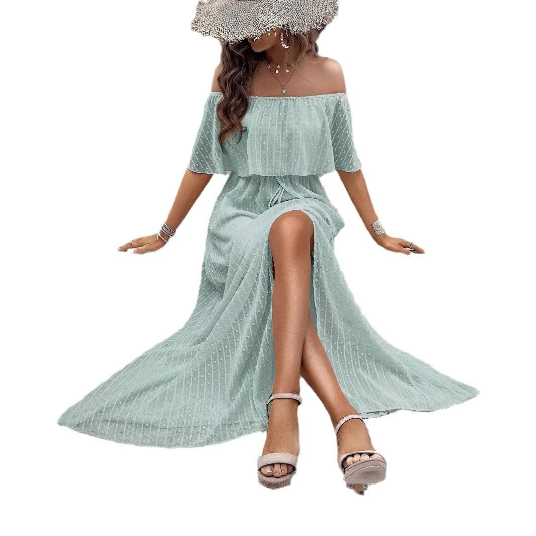 Dame maxikjole med off-shoulder design og sidelængde Stilla