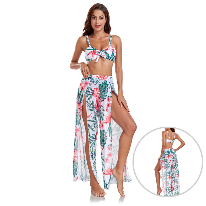 Dame bikini-sæt med svajende maxiskirt og blomsterdesign Stilla