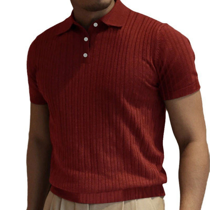 Herrer Kortærmet Poloshirt med vertikal Rib-design og Knapdetaljer Stilla